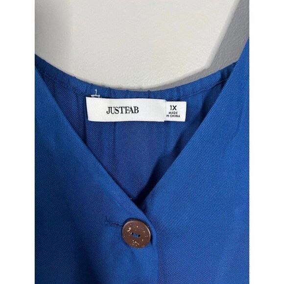 NEW JustFab Plus Size Button Front Maxi Dress Blue Coastal Boho Cottage Chic - Picture 9 of 11